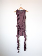 Asos Design Petite Mini Ruffle Waterfall Dress In Plum Burgundy Size 8