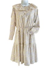 New Udel NY Floral Cotton Midi Dress Small S 70s Style Tiered Cottagecore Ruffle