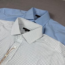 Quince Mens XXL Lot 2 Dress Shirts Blue Solid White Windowpane Organic Cotton