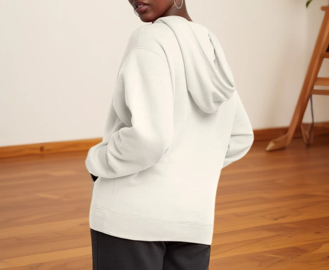 OFF WHITE Hanes Originals maglione donna felpa con cappuccio in pile bianco sporco taglia L nuovo con etichetta