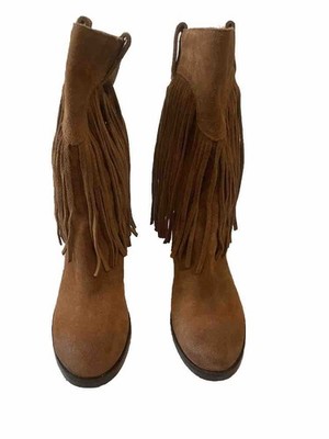 Lucky Brand Wester Style Suede Fringe Boots Size 6.5 M 36.5M