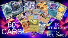 Pokemon Card Lot 60 Cards Ultra Rare, VMAX, EX , OR V Foil Cards , English.