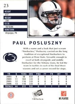 Paul Posluszny 2007 Press Pass SE - #23 - Penn State Nittany Lions - Image 2 of 2