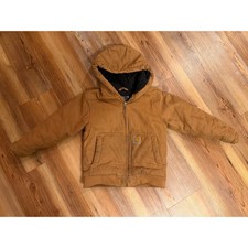 Carhartt Kids Active Jacket Brown Duck Hooded Quilted Flannel Lined Size XS