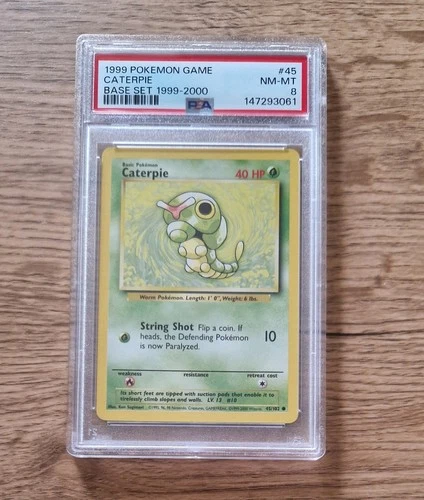 Pokémon TCG Caterpie 45 Base Set 1999-2000 4th Print PSA 8 Near Mint WOTC Card