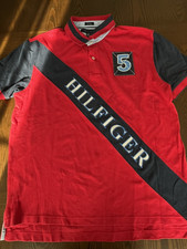 Vtg Tommy Hilfiger Spell Out Color Block 5 Red White Blue Polo Shirt X-LARGE XL