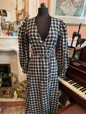 GANNI Designer Wrap Dress Black & White Checked