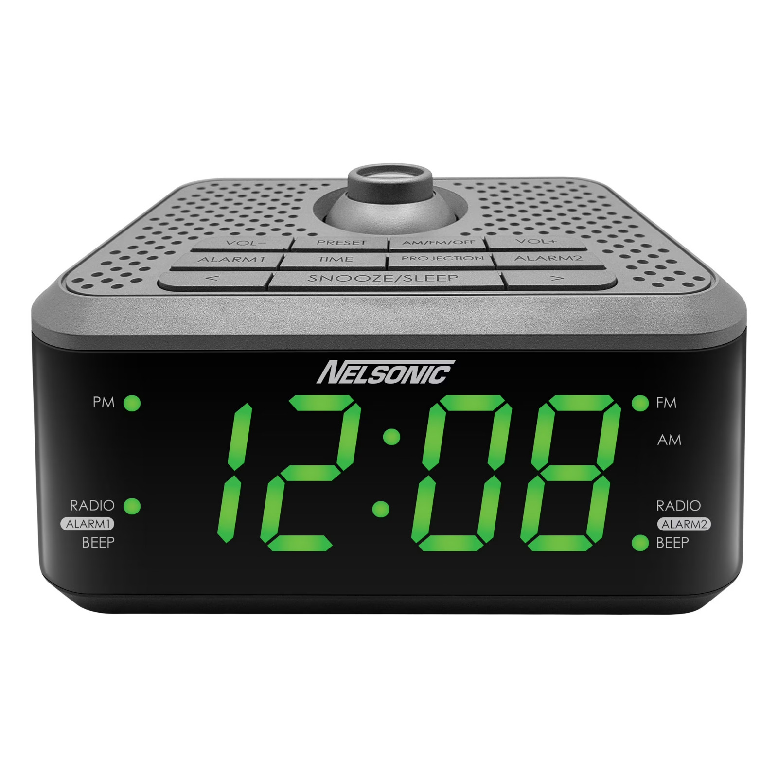Radio, Black And Silver With Green Le