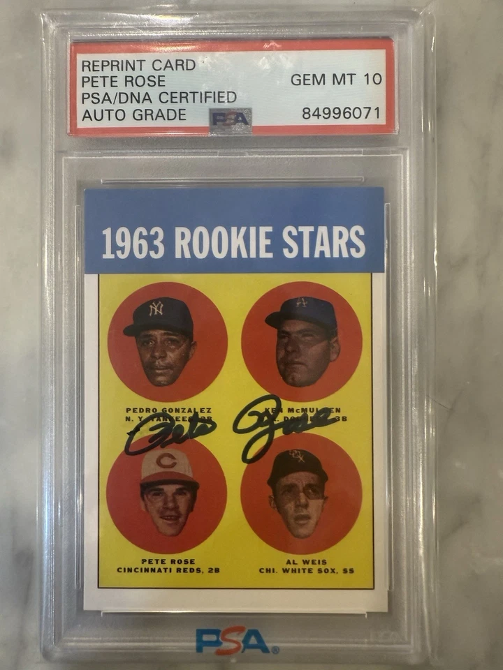 1963 Topps Pete Rose Autógrafo Novato Reimpresión #537 Rojos PSA/DNA💎Auto Perfecto💎 Foto 2 de 3
