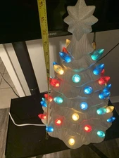 Cracker Barrel 2014 White Glitter Multi-Color Light-Up Christmas Tree 18"