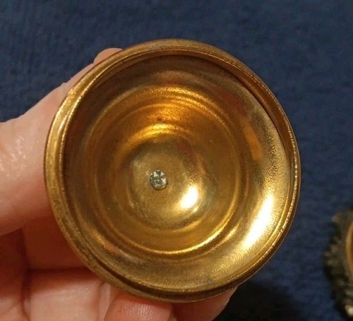Vtg A Gold Tone Product Trinket Pill Box Salt Cellar Brass Footed Lidded Handle - Picture 5 of 8