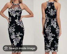 Lulu’s Mood and a Moment Black Floral Embroidered Midi Dress Size XS NWT 