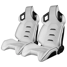 BRAUM White Leatherette ALPHA-X Racing Seats w/Black Stitching & Piping - Pair