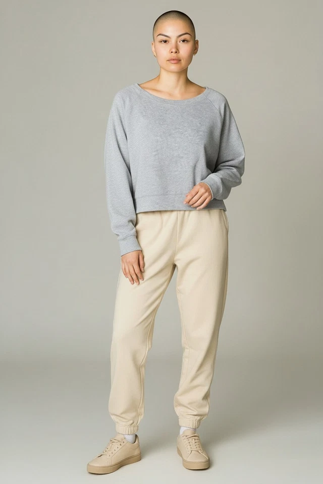 Sweat Crop Top Femme GAP Col Large Gris Oversize Taille S - Photo 4/4