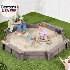 Large Outdoor Octagon Wooden Sand Box for Kids, Sandbox with Cover, 4 Reinforced