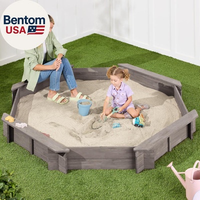 Large Outdoor Octagon Wooden Sand Box for Kids, Sandbox with Cover, 4 Reinforced
