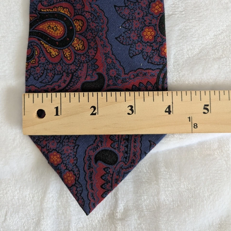 VTG 80's 90's Polo Ralph Lauren Paisley Silk Cashmere Blend Men's Tie Blue Red - Image 4 of 4