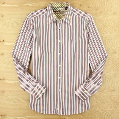 ROBERT GRAHAM shirt LARGE flip cuff uk club striped embroidered