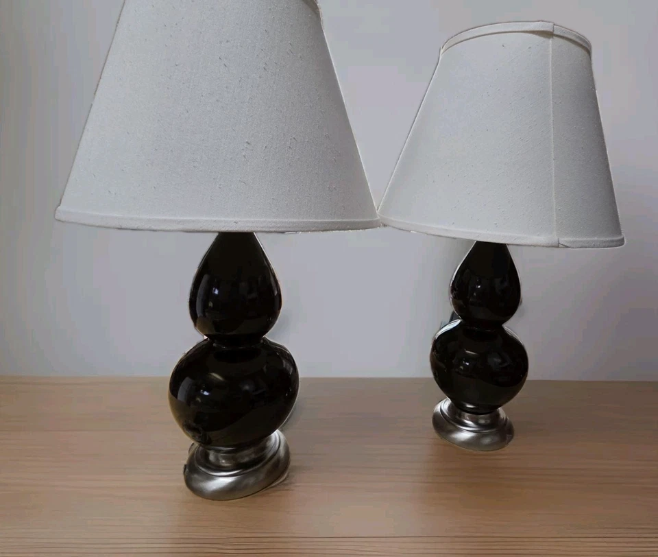 Lámparas Robert Abbey Lámpara Doble Calabaza Marrón Chocolate Par Base Plateada Foto 4 de 4