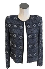 papell boutique women’s small gray silk beaded long sleeve jacket CC