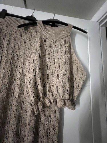 2 Piece Set Ladies Co Ord Beige Skirt and Top Crochet Style Size XL - Picture 2 of 5