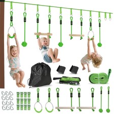 7-Piece Kids Zip Line Kit for Garden 10m Kids Slackline Kit with Wooden Monkey