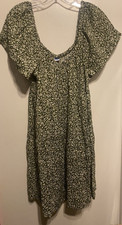 Old Navy Babydoll Dress Olive Floral Tiered Scoop Neck or Off shoulder Large NWT