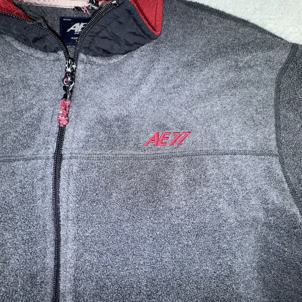 Vintage American Eagle Jacket Mens Large Gray Full Zip Fleece Coat AE77 Logo - Image 3 of 4