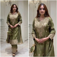 Indian Designer Roman Silk Salwar Kameez With Dupatta For Wedding Wear