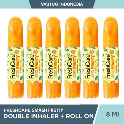 6 Stück FreshCare Smash Fruity Double Inhalator + Roll On lindert Blähungen &...