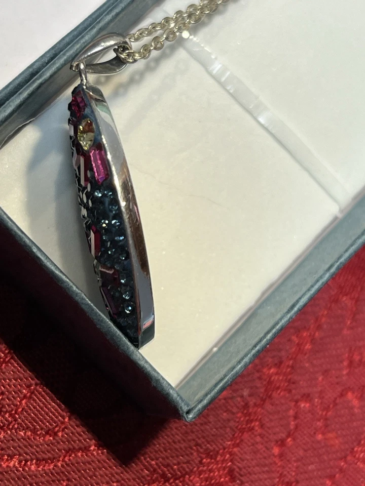 Винтажный RL серебро 925 синий CZs и фиолетовый цветочный дизайн подвеска ожерелье - Изображение 3 из 4