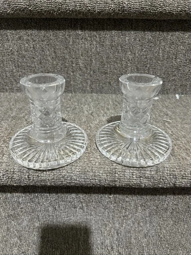 Waterford Candle Stick Holders 4” Set Of 2 Cut Crystal, Vintage