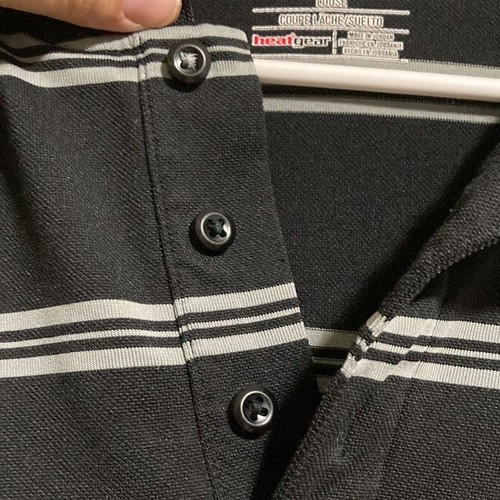 UNDER ARMOUR Black Gray Striped Collar Polo Shirt HeatGear Loose Mens Large - Picture 8 of 14