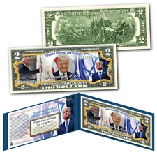 DONALD TRUMP Support for ISRAEL Promoting Peace Genuine Legal Tender US $2 Bill