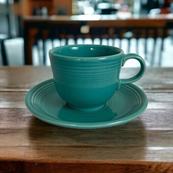 Fiestaware Fiesta Homer Laughlin China Cup and 6" Saucer Set Turquoise USA
