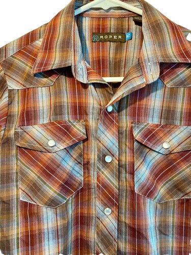 Roper Plaid Pearl Snap Shirt Size Boys M 8-10 Fall Colors Western Rodeo - Picture 1 of 8