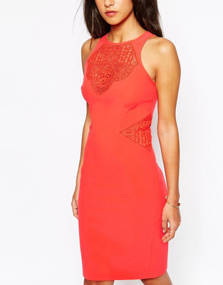 Ladies Karen Millen Crochet Tribal Lace Pencil party Dress Orange UK Size  16 | eBay