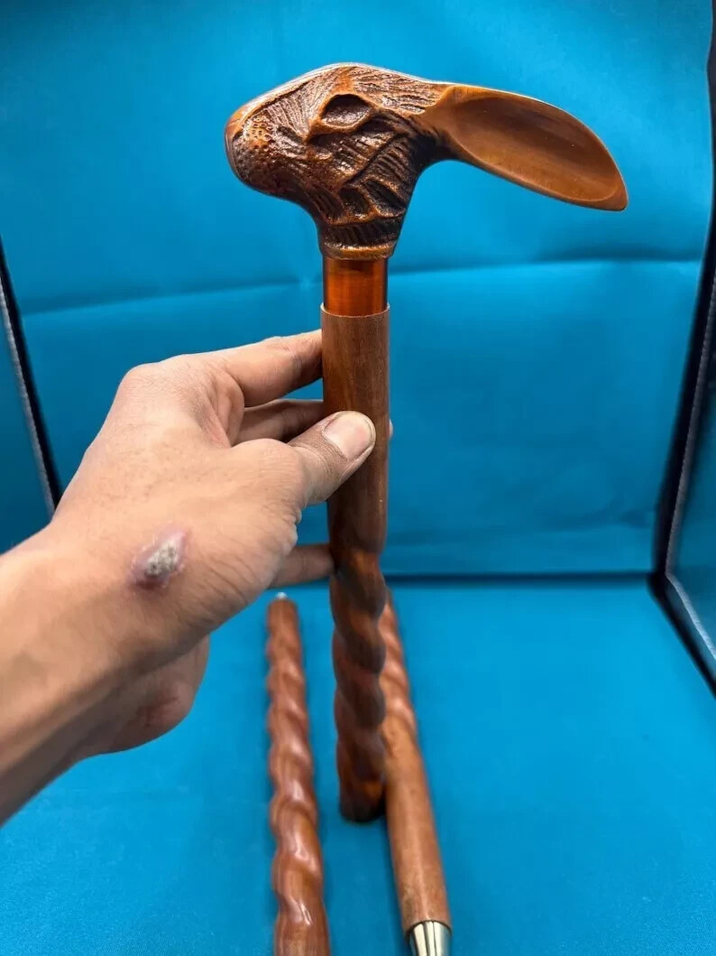 Antique Victorian Solid Rabbit Head Handle Wooden… - image 3