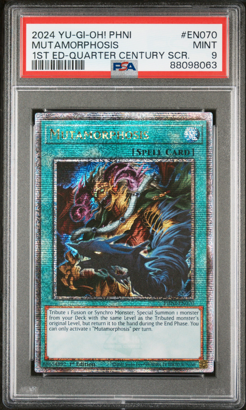 YUGIOH 1ST ED PHNI-EN070 MUTAMORPHOSIS QUARTER CENTURY RARE PSA 9 MINT #88098063