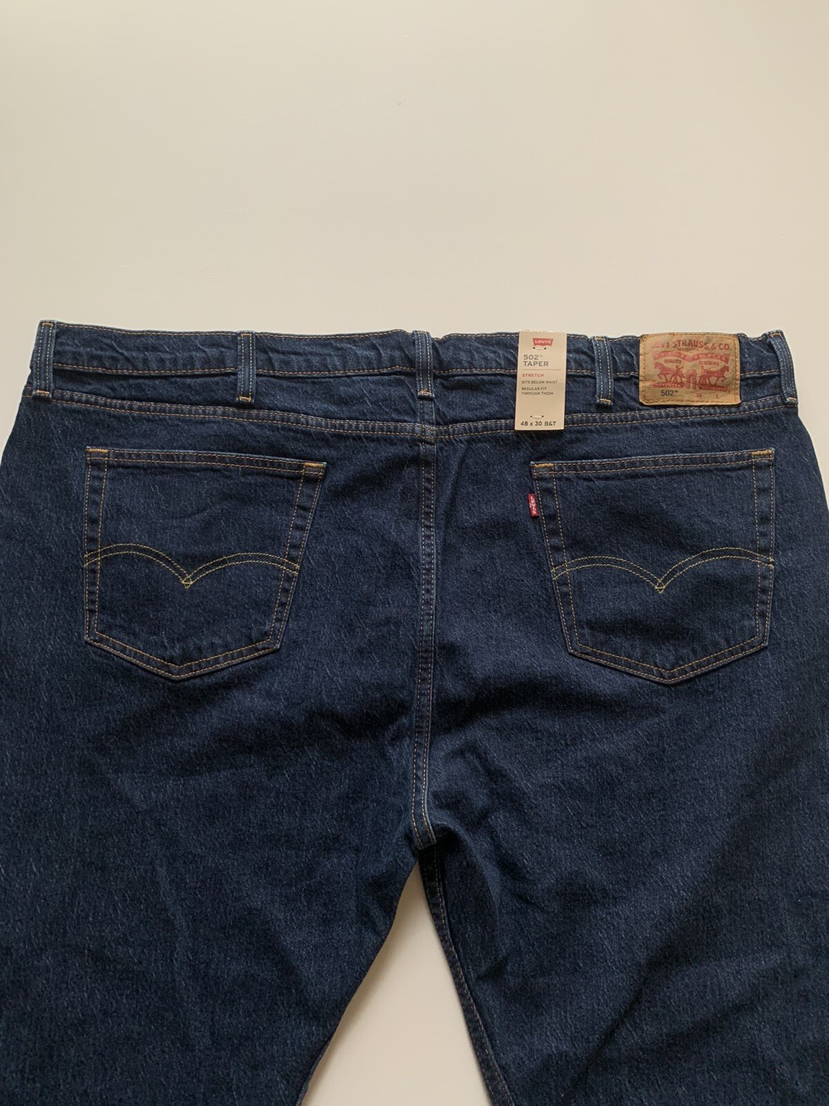 Levis 502 Jeans Mens Big & Tall 48x30 Blue Denim Regular Tapered Leg Stretch NWT