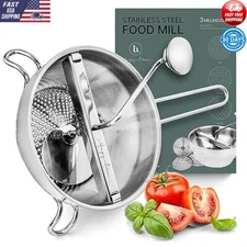 Stainless Steel Food Mill W/ 3 Discs Ergonomic Handle Sauces Purees Jams Durable