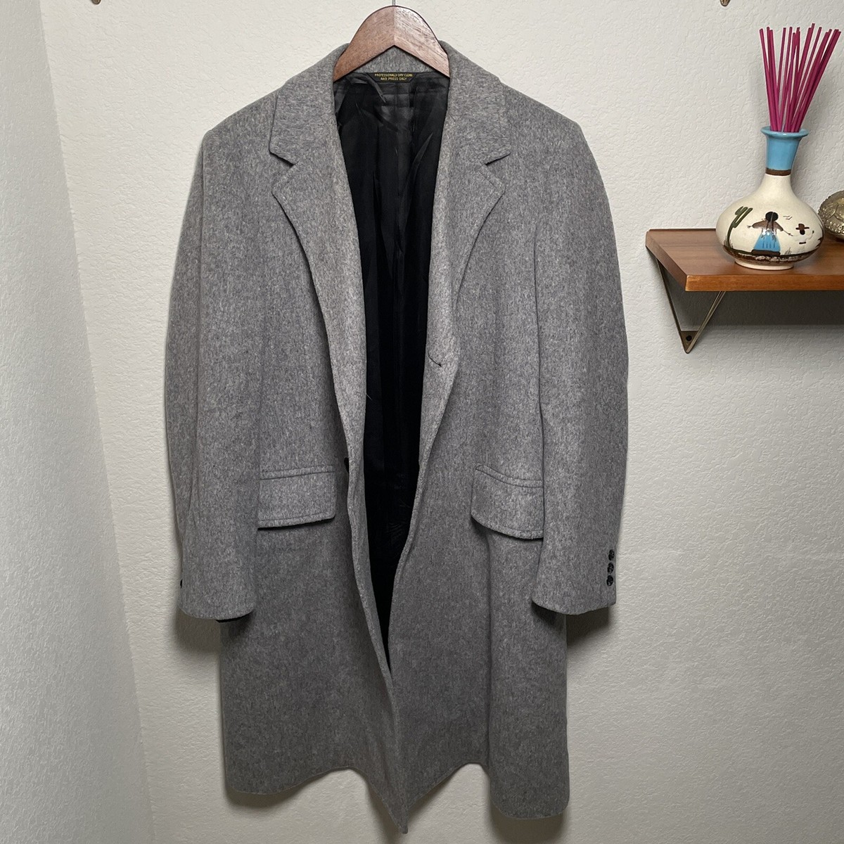 Vintage 60s Anderson Little XL Grey Trench Coat Warm Wool