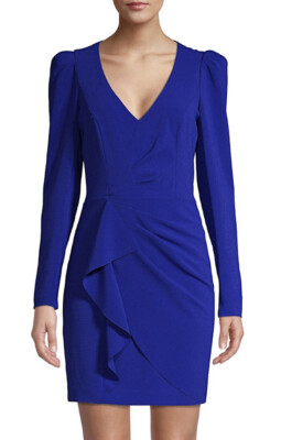 clinton wearing blue dress Berylove Women Blue Tight Homecoming Dress with Sequins One Shoulder Ruched  Satin Cocktail Dress