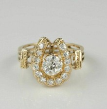 2.00 Ct Round Cut Moissanite Horse Shoe Art Deco Ring 14K Yellow Gold Plated