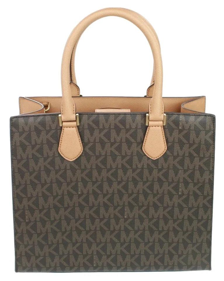 Michael Kors Tote Satchel Brown Bag Medium Handbag PVC and Leather Bridgette - Image 4 of 4