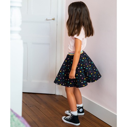 Girls Sonia Rykiel Paris Fire Skater Skirt Black Multi Heart Pull On Jersey 10 - Picture 4 of 18