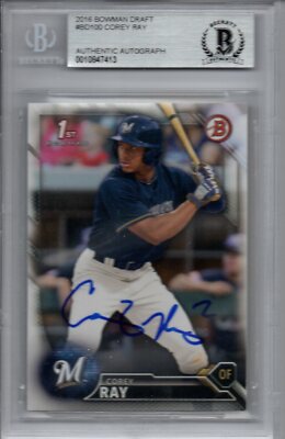 Corey Ray Milwaukee Brewers 2016 Bowman Draft Rookie Signed Card ...