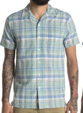 NWT Onia Vacation Short Sleeve Powder Blue Plaid Shirt Men’s Size ﻿L Summer