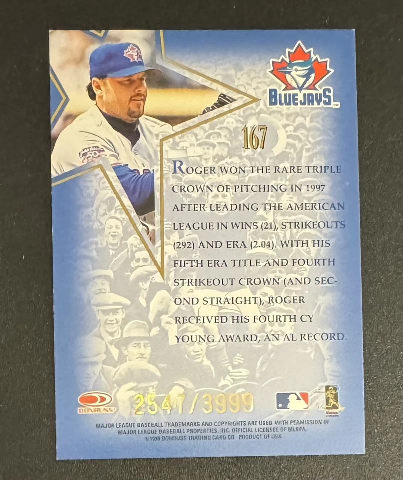Roger Clemens 1998 Leaf Fractal Foundation Gold Leaf Stars /3999 #167 - Toronto  - Image 2 of 2