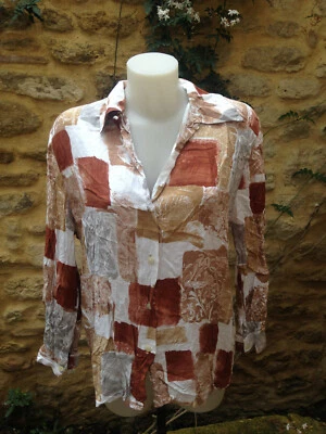 haut femme chemisier manche longue viscose blanc imprimé beige marron Taille 40 - Photo 1/4